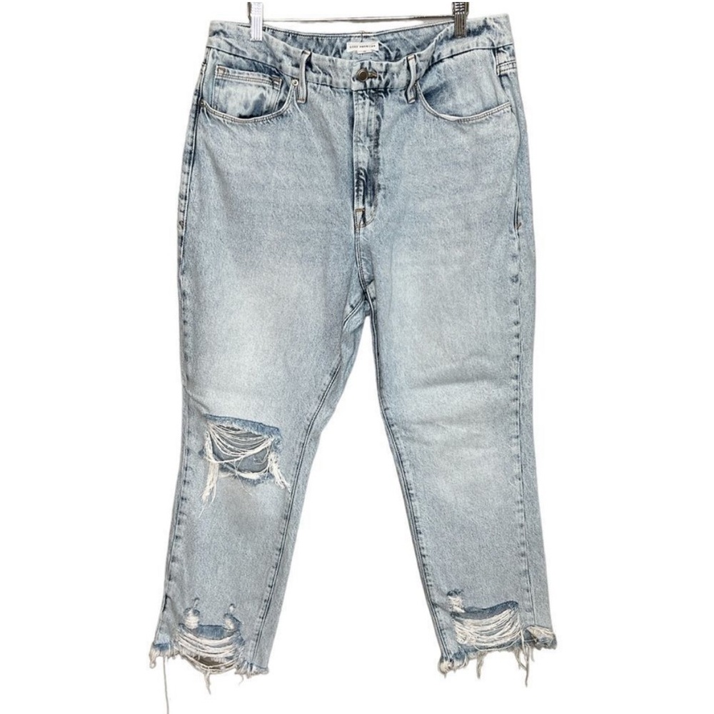 Good American good classic distressed light wash high waisted jeans size 15 jr